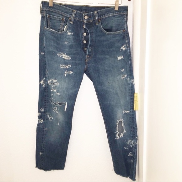 RARE LEVI’S 501 CT Plus Thrashed & Distressed Raw Hem SZ: 32 (12) - Picture 2 of 10